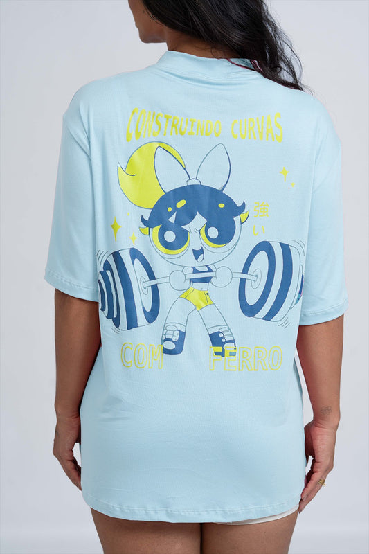 Blusão Fitness Oversized 'Poderosas' Azul Candy