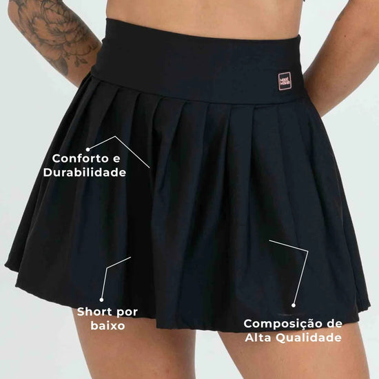 Short Saia Fitness Plissada Super Black - Maré Maria moda fitness