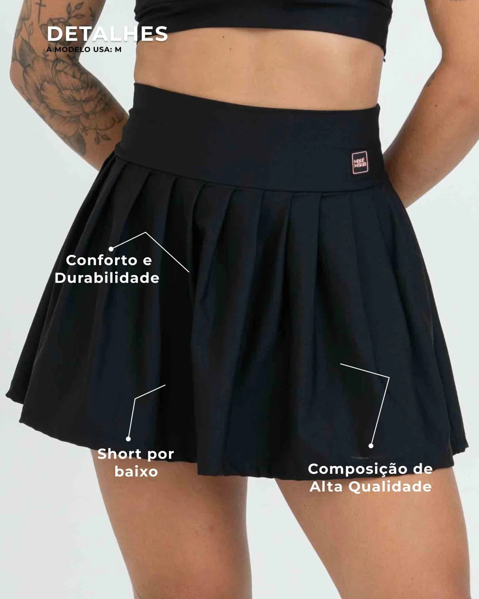 Short Saia Fitness Plissada Super Black - Maré Maria moda fitness