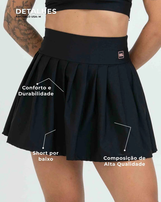 Short Saia Fitness Plissada Super Black - Maré Maria moda fitness