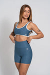 Short Fitness Compressão Bike Azul Maré - Sem Costura Frontal