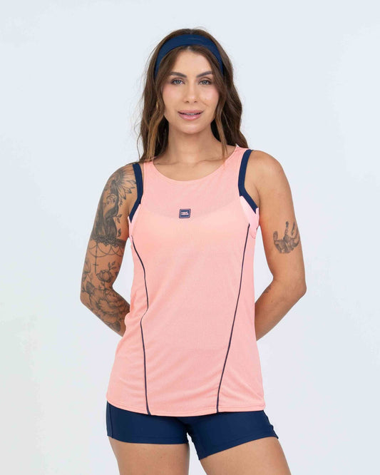Regata Fitness Ella Coral com Azul Marinho
