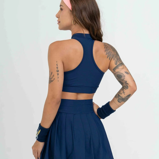 Short Saia Fitness Plissada Azul Marinho - Maré Maria moda fitness