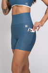 Short Fitness Compressão Bike Azul Maré - Sem Costura Frontal
