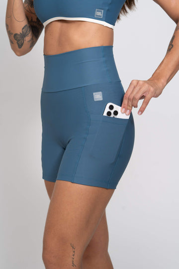 Short Fitness Compressão Bike Azul Maré - Sem Costura Frontal
