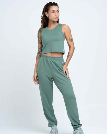 Calça Street Moletinho Jogger Verde Eucalipto (Leve Defeito)