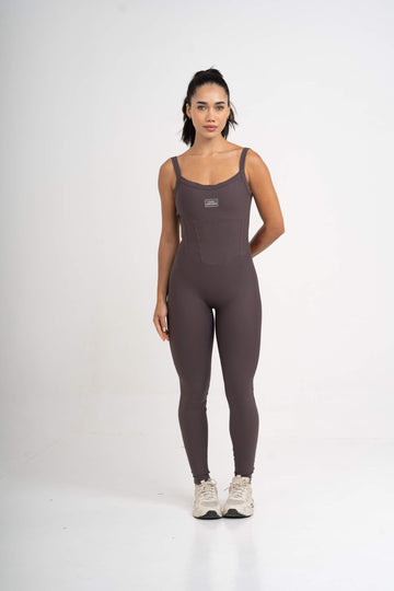 Macacão Fitness Compressão Power Corset Marrom Carbono