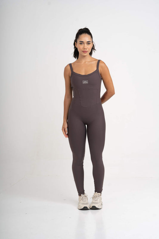 Macacão Fitness Compressão Power Corset Marrom Carbono