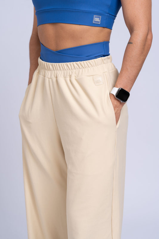 Calça Moletinho Street Wide Leg Areia