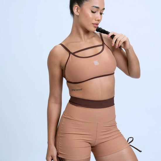 Short Smile Duo Mocha Mousse com Chocolate Dark - Maré Maria moda fitness