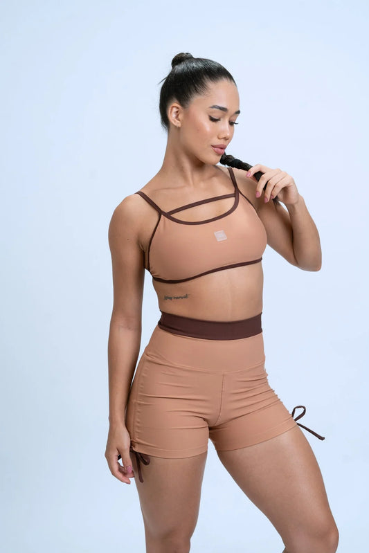 Short Smile Duo Mocha Mousse com Chocolate Dark - Maré Maria moda fitness