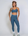 Calça Fitness New Line Azul Maré Com Rosa Blush