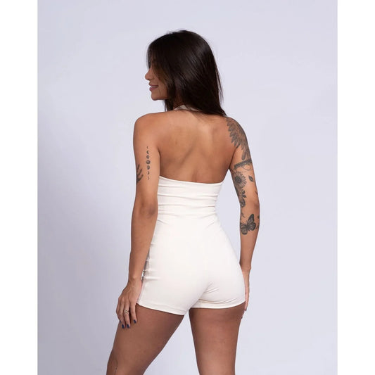 Macaquinho Fitness Native Off White Frente Unica com compressão - Maré Maria moda fitness