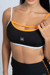 Top Fitness New Front Tricolor Super Black Com Tangerina e Azul Ice