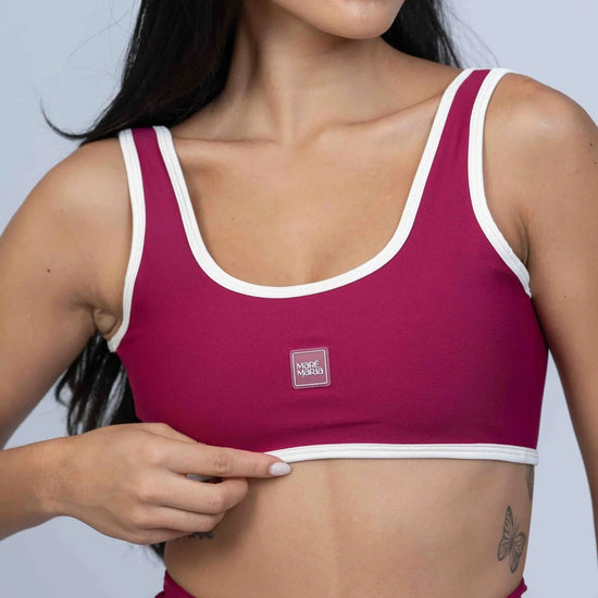 Top Basic Rouge com Viés Off White compressão - Maré Maria moda fitness