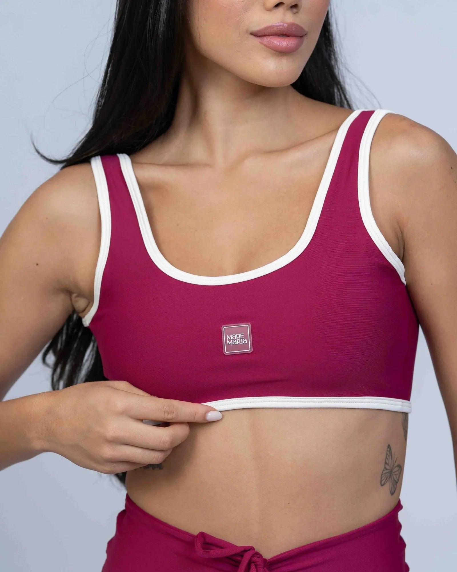 Top Basic Rouge com Viés Off White compressão - Maré Maria moda fitness