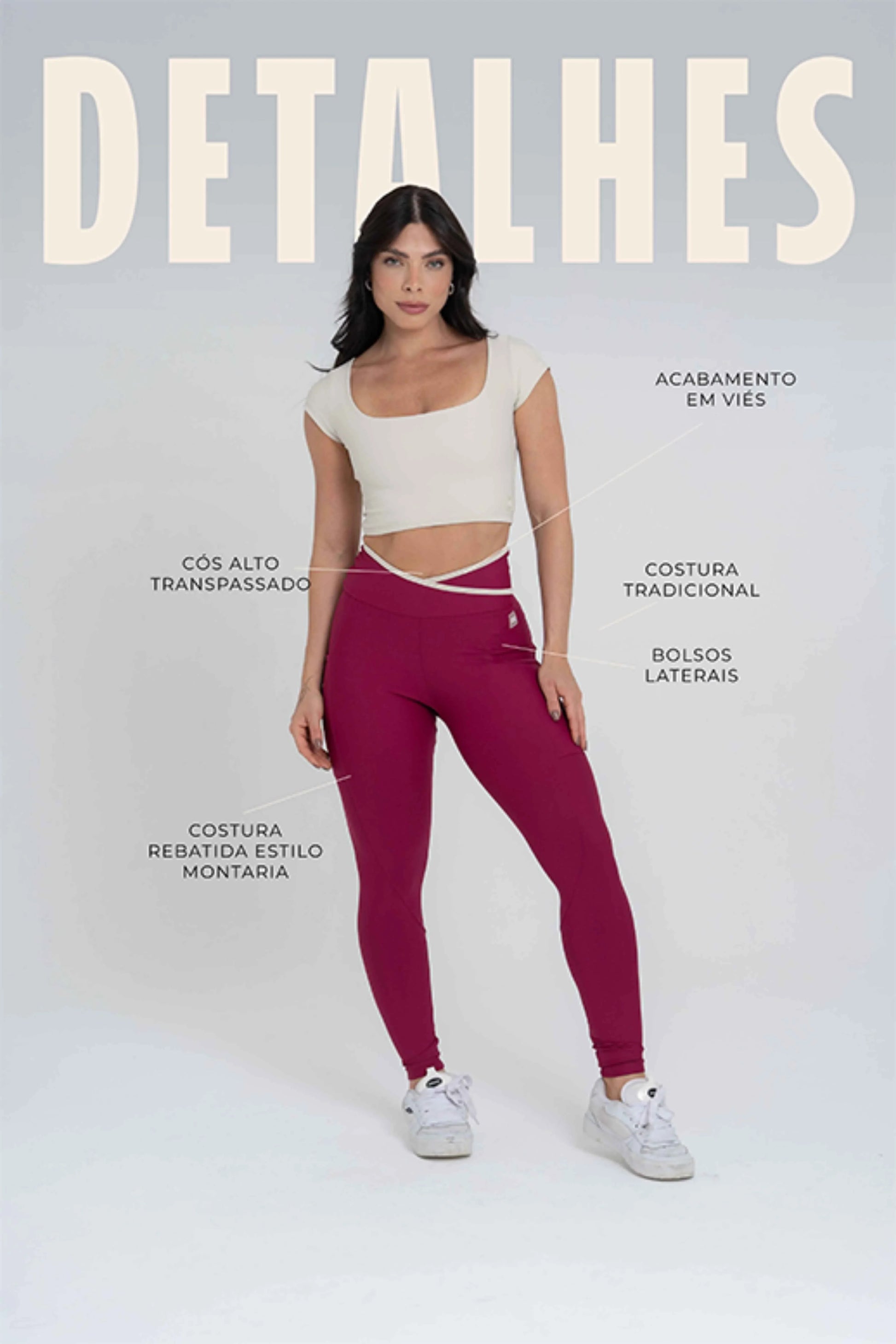 Legging Fusion Rouge Viés Luna compressão - Maré Maria moda fitness