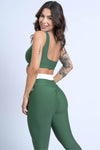 Calça legging fitness Duo Verde Militar com Off White empina bumbum