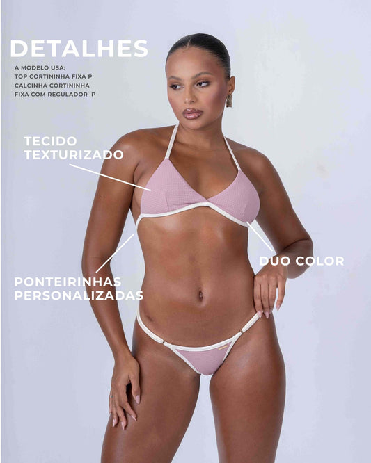 Top Cortininha Fixo Rosa Glam com Off White