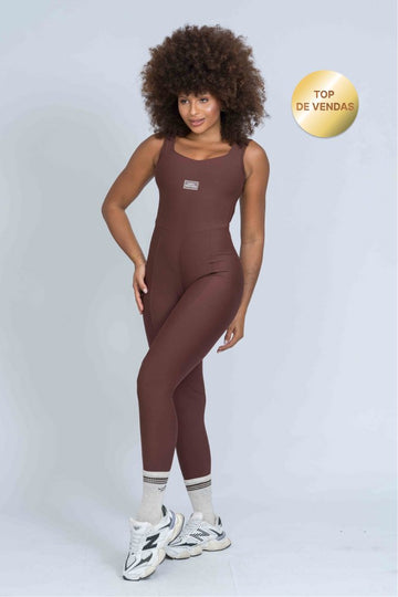 Macacão Fitness Clássico Chocolate Dark compressão