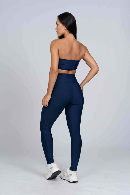 Legging Fusion Azul Marinho e Viés Marinho compressão