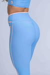 Calça Legging Fitness Julia Azul Serenity com viés Rosa Lily