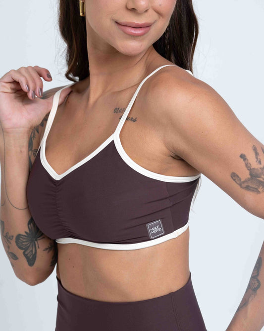 Top Fitness Fresh Duo Marrom Ébano com Off White
