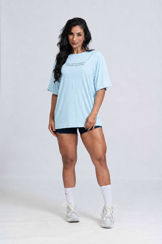 Blusão Fitness Oversized 'Meu Cárdio Hoje É Levantar Da Cama' Azul Candy
