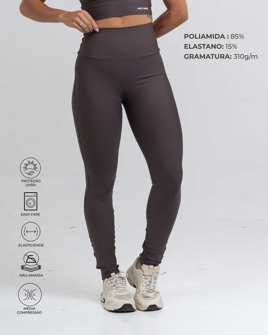 Calça Legging Fitness Compressão Confort Marrom Carbono