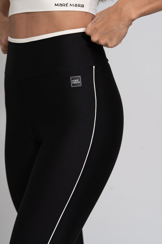 Calça Legging Fitness New Line Super Black Com Off White