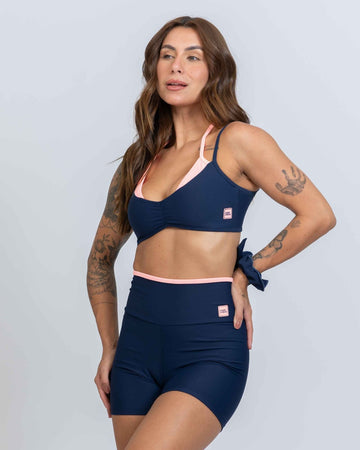 Short Fitness Line Azul Marinho com Coral