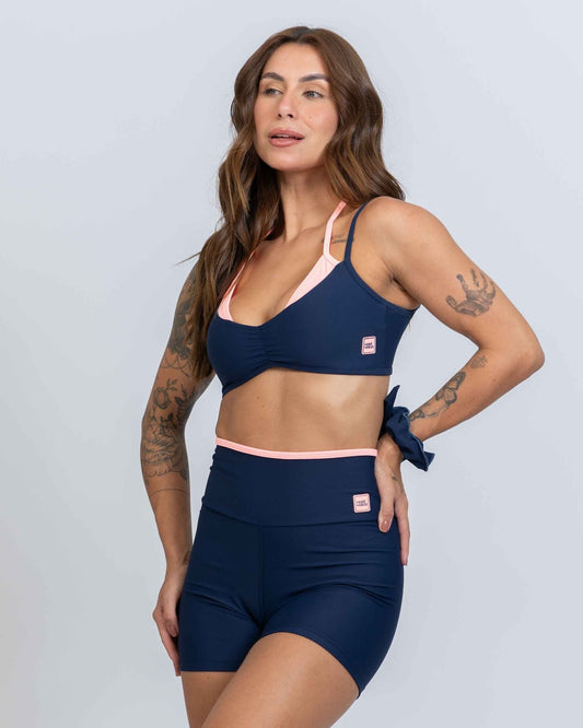 Short Fitness Line Azul Marinho com Coral