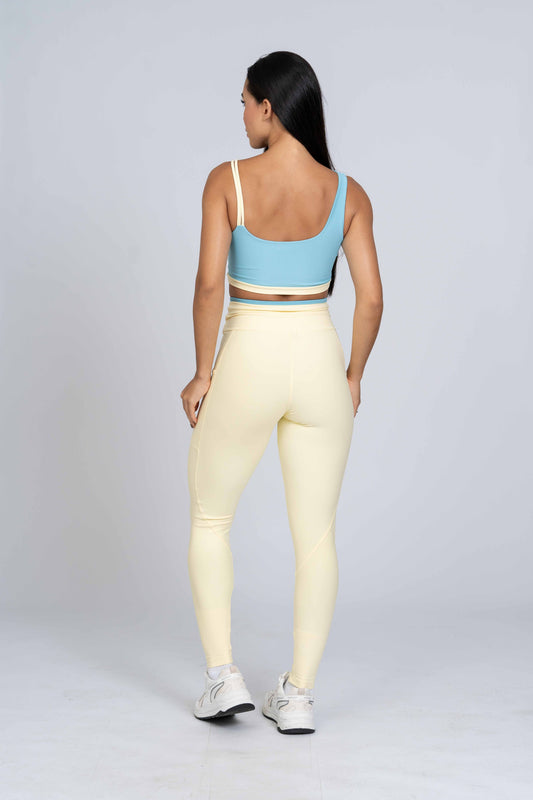 Legging Fusion Amarelo Brisa e viés Azul Céu compressão