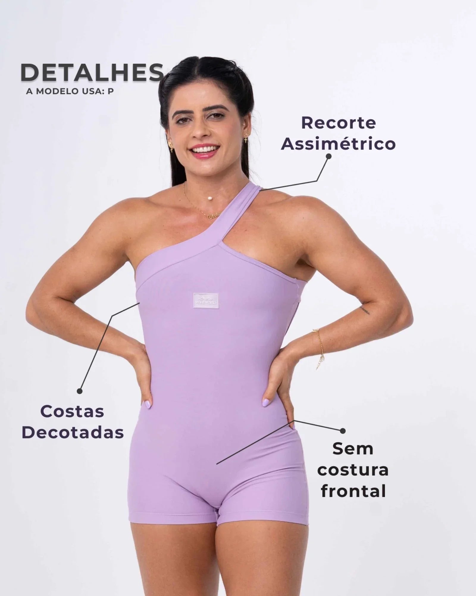 Macaquinho Fitness Vivi Lavanda com compressão - Maré Maria moda fitness