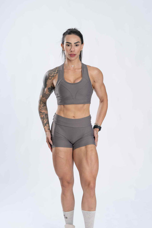 Top Fitness Nadador Recortes Cinza