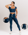 Calça Legging Slim duo Azul Intenso com Branco Neve