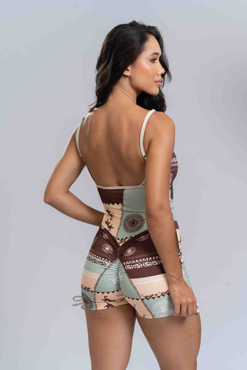 Macaquinho Fitness New Pérola Estampa Roots com Viés Luna