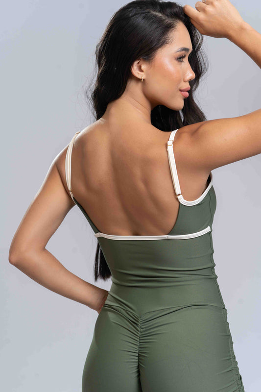 Macaquinho Fitness Pérola Verde Militar viés Off White