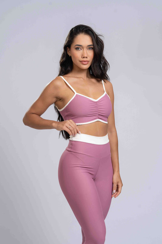 Calça legging fitness Duo Rosa Chá com Off White empina bumbum