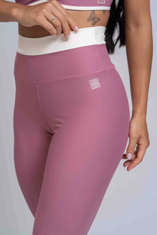 Calça legging fitness Duo Rosa Chá com Off White empina bumbum