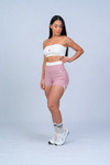 Short Fitness Smile Duo Rosa Glam com Off White Compressão