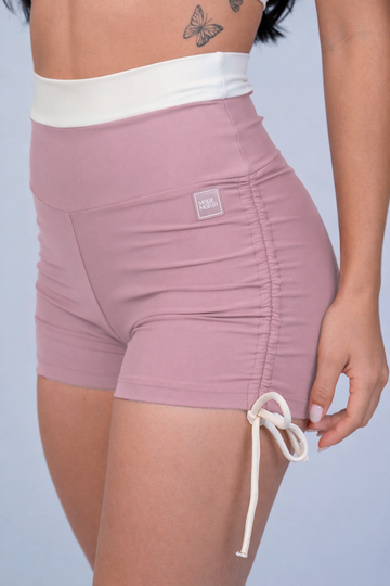 Short Fitness Smile Duo Rosa Glam com Off White Compressão