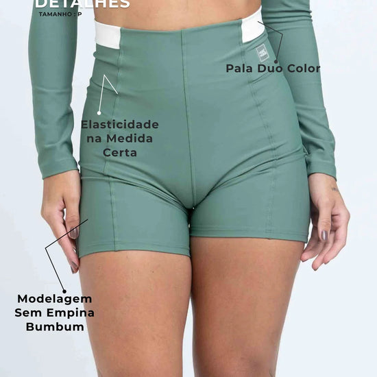Short Classic Duo Verde Eucalipto com Off White compressão - Maré Maria moda fitness