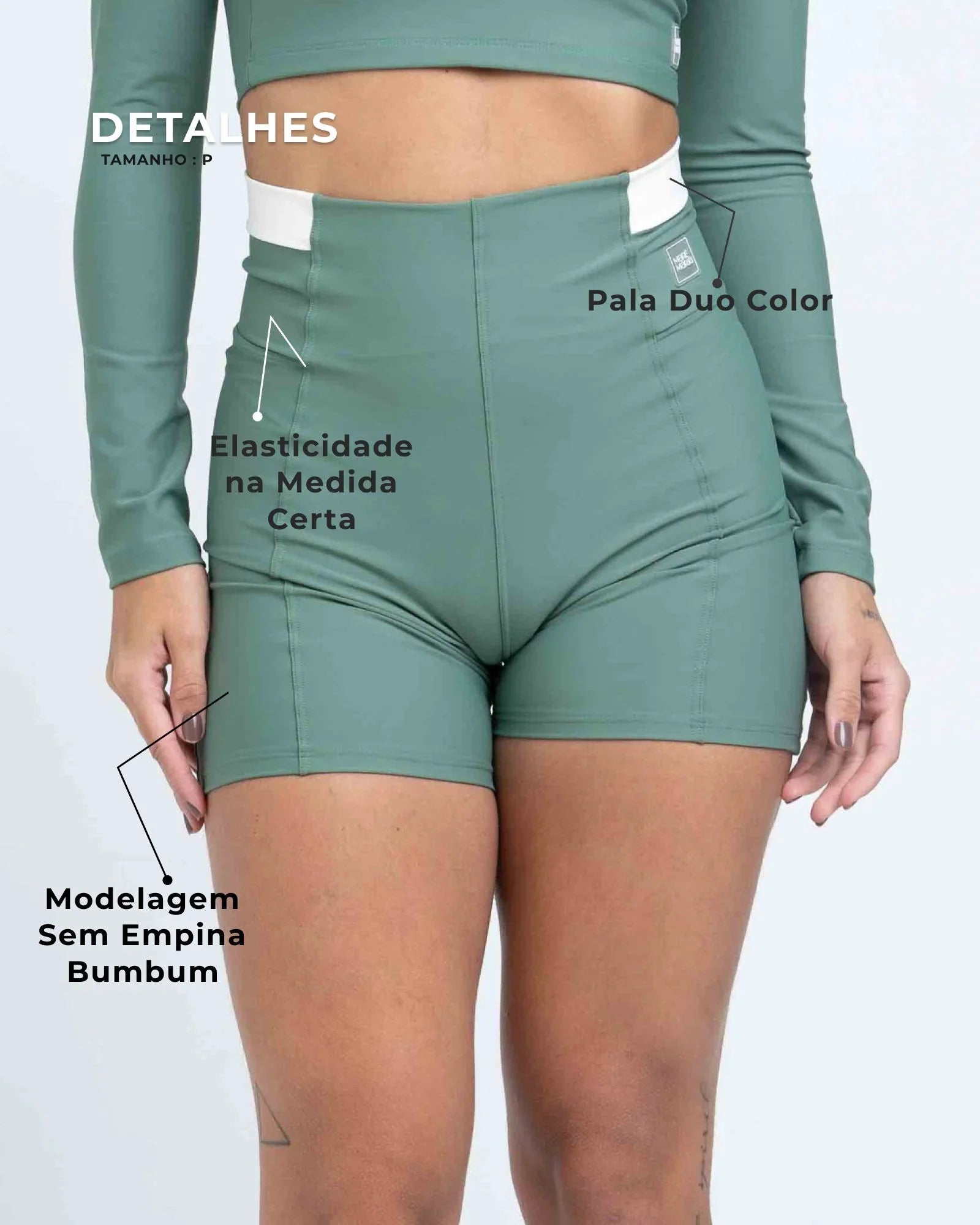 Short Classic Duo Verde Eucalipto com Off White compressão - Maré Maria moda fitness