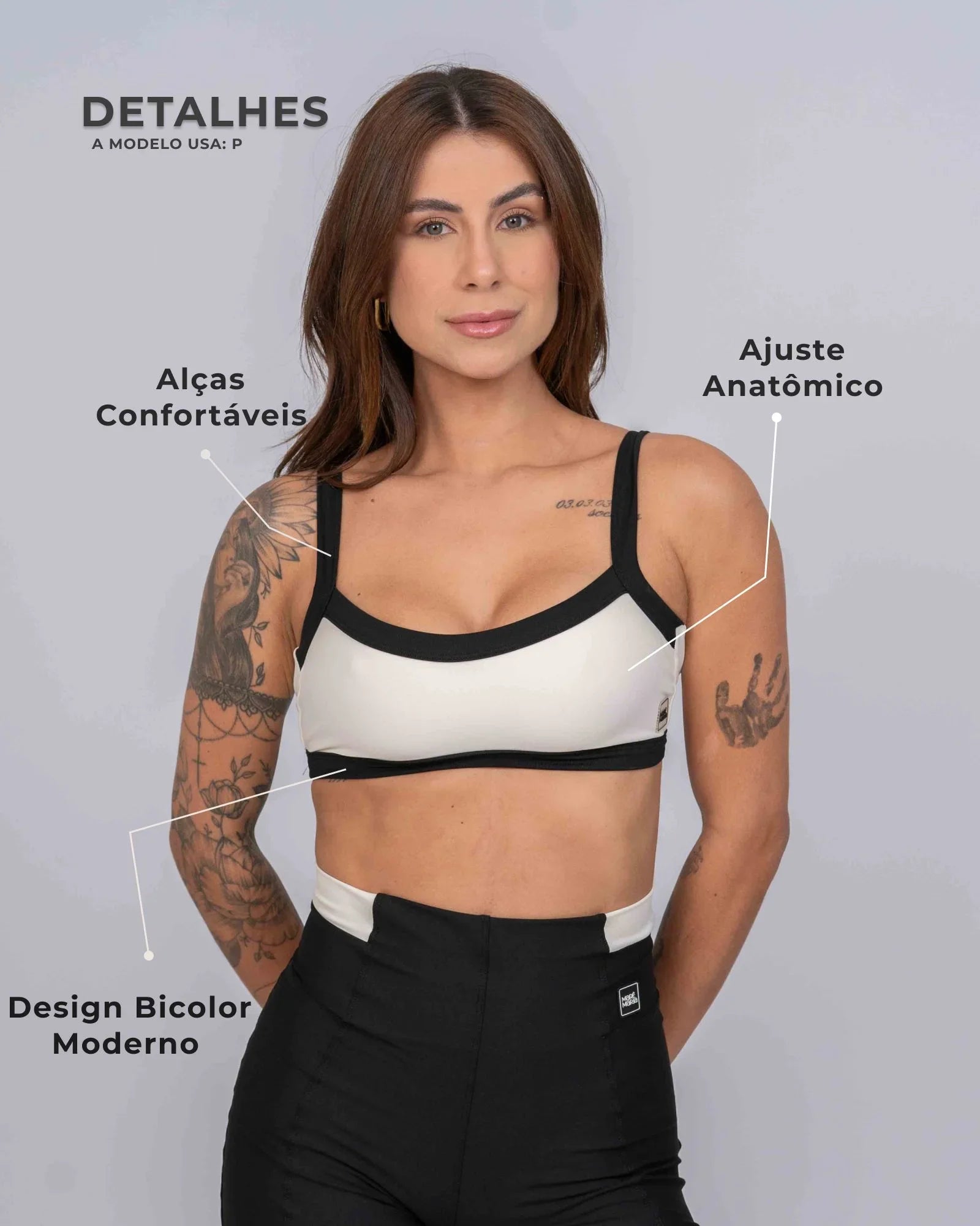 Top Fitness Flow Duo Off White com Super Black - Maré Maria moda fitness