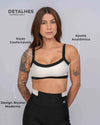 Top Fitness Flow Duo Off White com Super Black - Maré Maria moda fitness