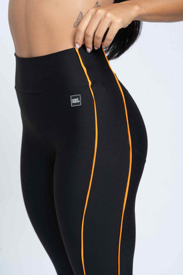 Calça Legging Fitness Active Super Black Com Tangerina