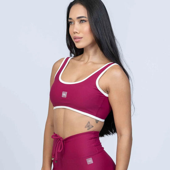 Top Basic Rouge com Viés Off White compressão - Maré Maria moda fitness