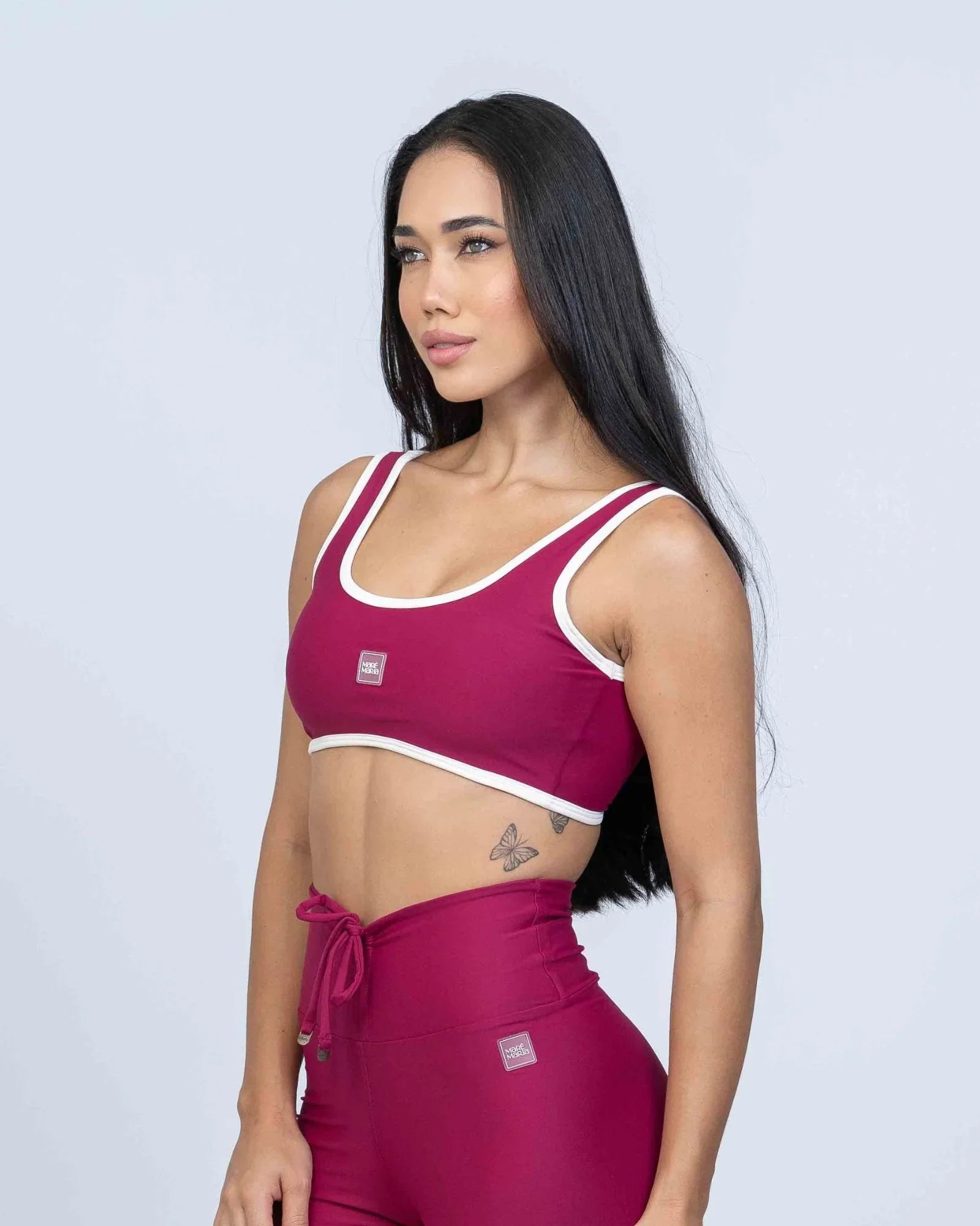 Top Basic Rouge com Viés Off White compressão - Maré Maria moda fitness