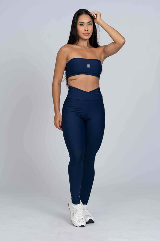 Legging Fusion Azul Marinho e Viés Marinho compressão